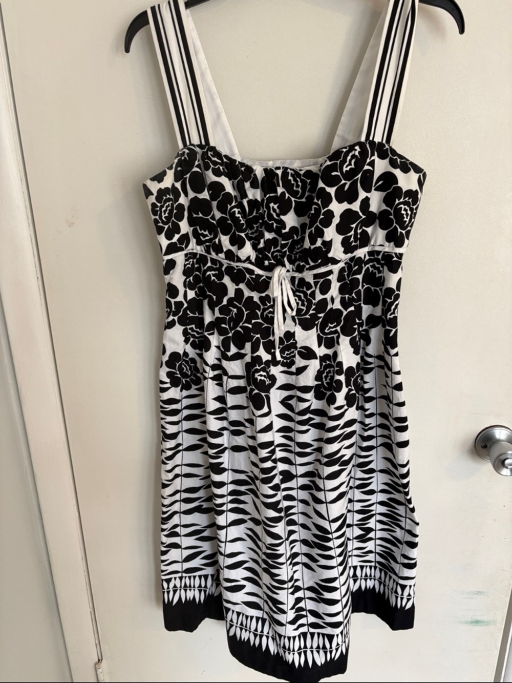 Robbie Bee Black and White Floral Stripe Midi Dress